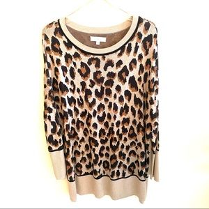 New Directions Animal Print Dolman Sleeve Tunic Sweater Medium